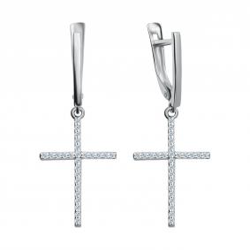 Серьги-кресты из белого золота TALANT с цирконием СФ 674БЗ СФ 674БЗ фото